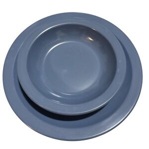 Texas Ware Blue Melamine Dinner Plate and Bowl Set Vintage MCM 139 Made in USA